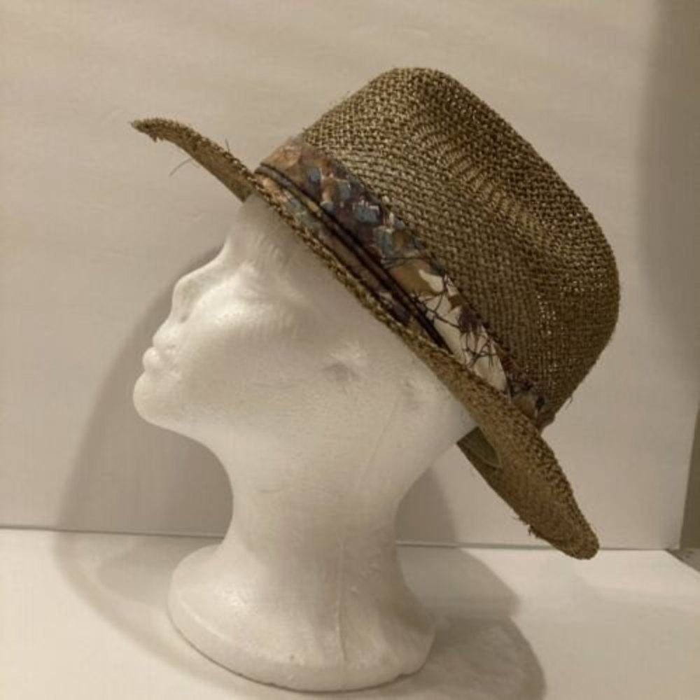 Bollman Golf Hat Shades of Brown Band Stiff Straw Men's Pinched Center Dent XL
